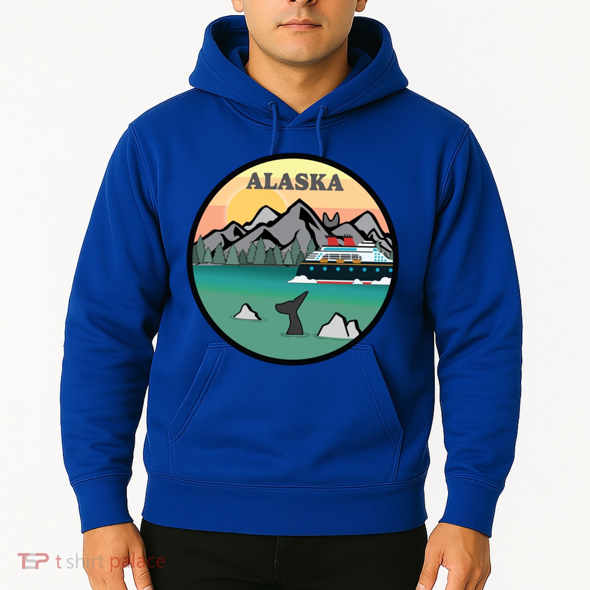 Alaska Cruise Ship With Mountains And Sunset Retro Gift Hoodie