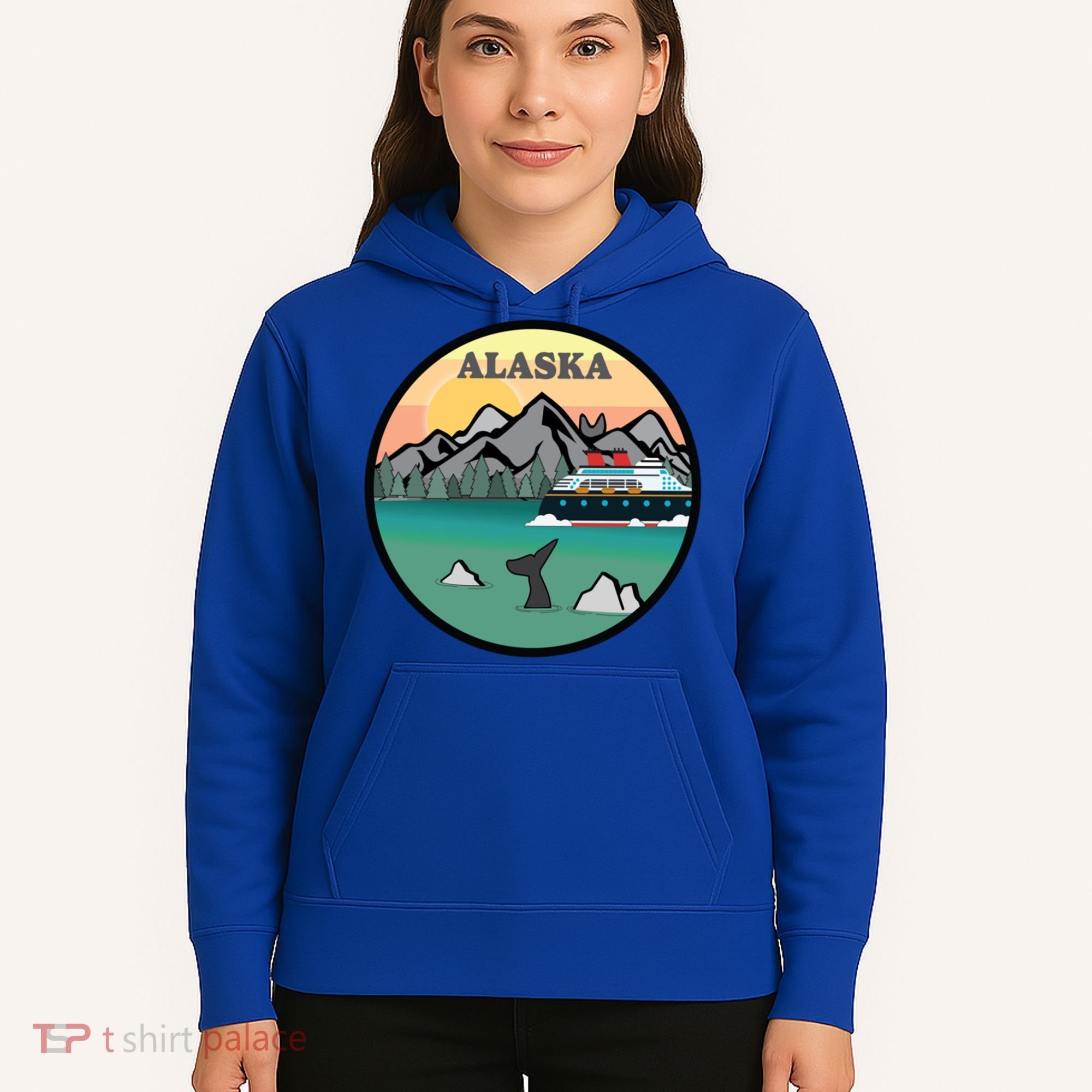 Alaska Cruise Ship With Mountains And Sunset Retro Gift Hoodie