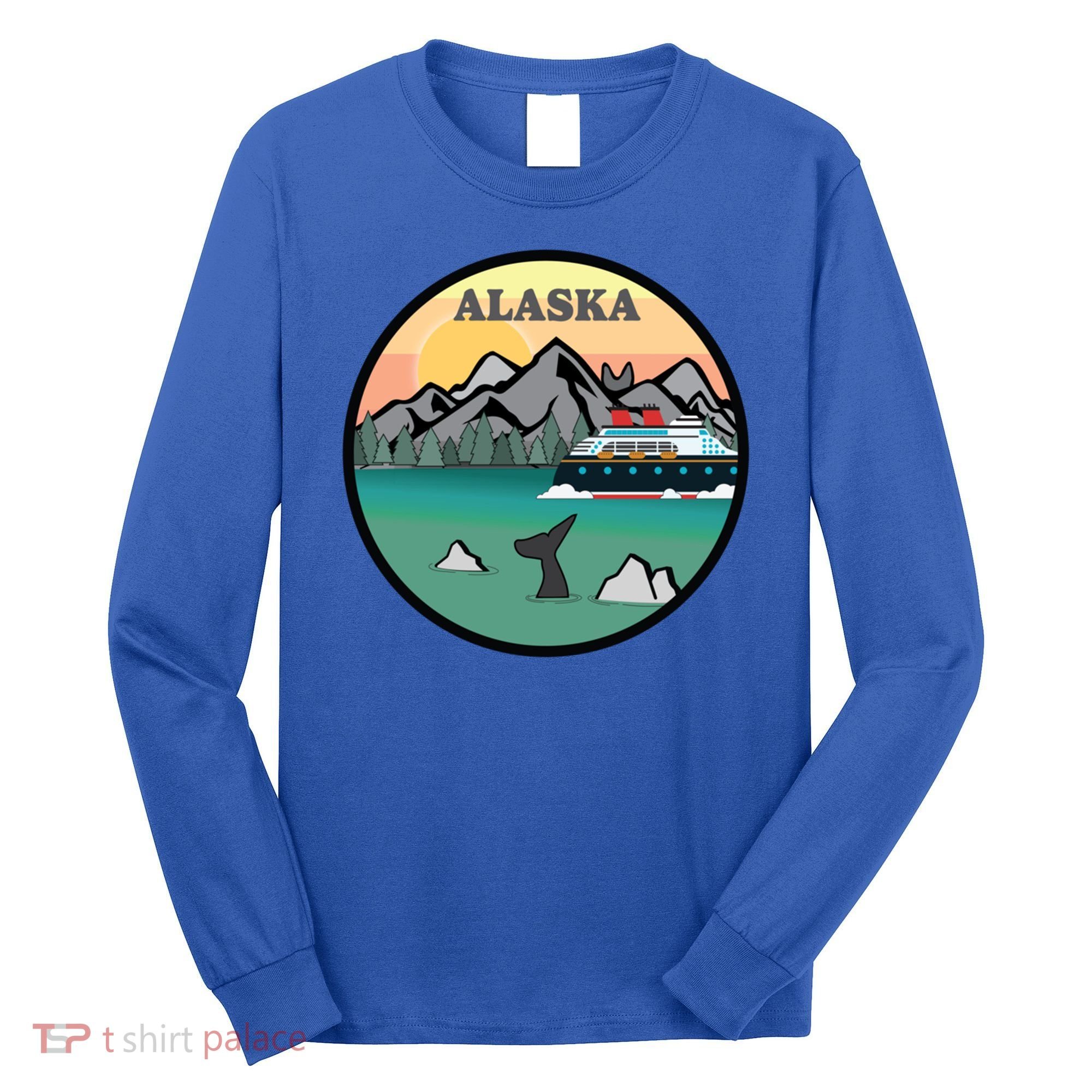 Alaska Cruise Ship With Mountains And Sunset Retro Gift Long Sleeve Shirt