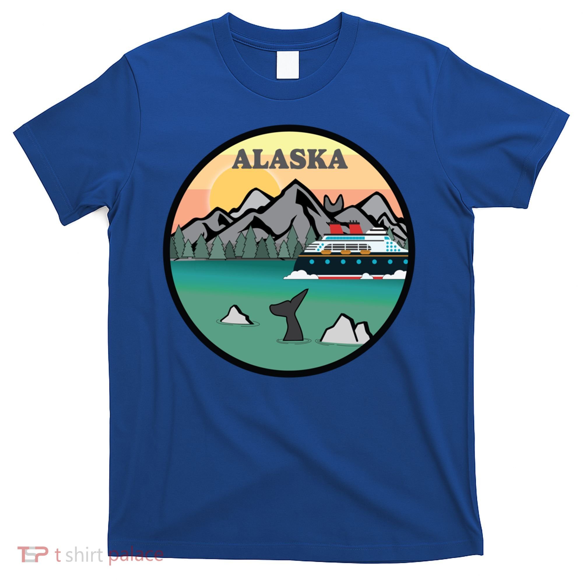Alaska Cruise Ship With Mountains And Sunset Retro Gift T-Shirt