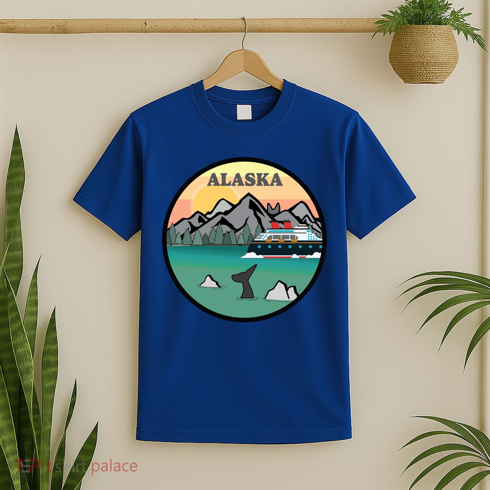 Alaska Cruise Ship With Mountains And Sunset Retro Gift T-Shirt