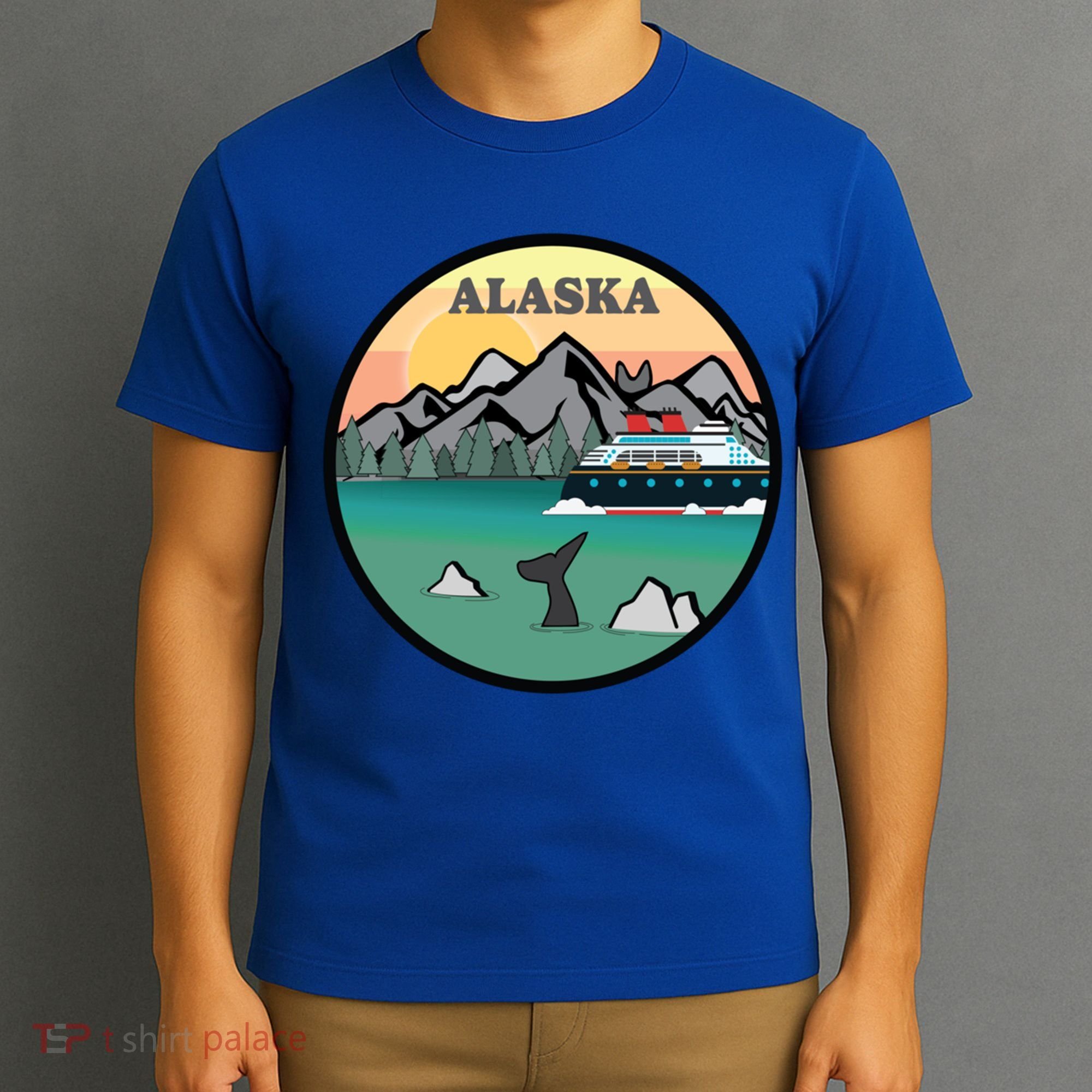 Alaska Cruise Ship With Mountains And Sunset Retro Gift T-Shirt