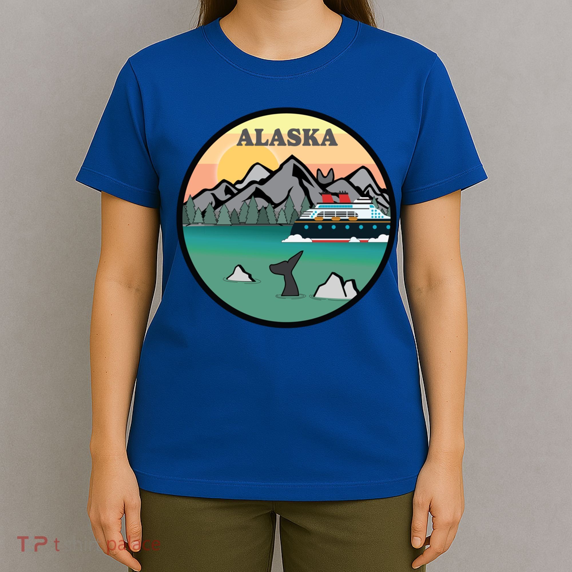 Alaska Cruise Ship With Mountains And Sunset Retro Gift T-Shirt