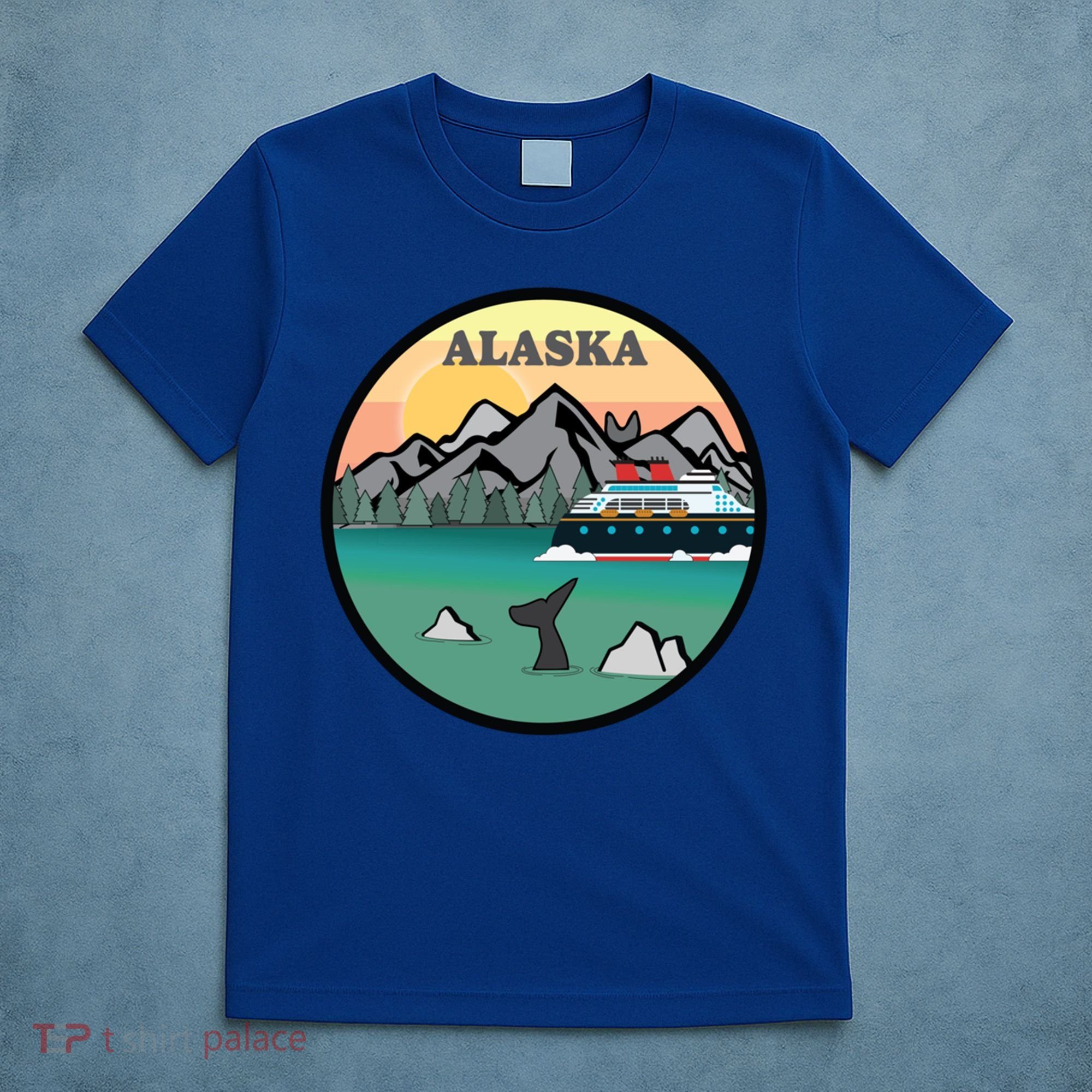 Alaska Cruise Ship With Mountains And Sunset Retro Gift T-Shirt