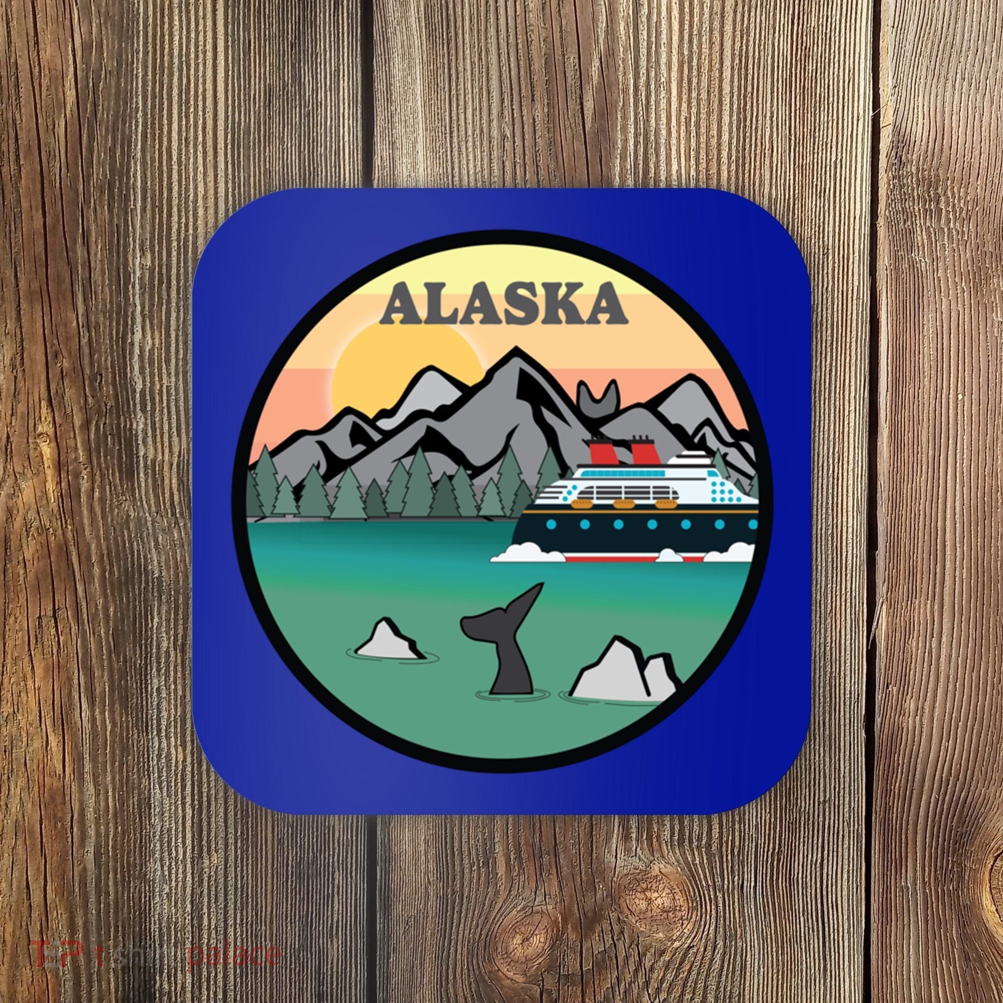 Alaska Cruise Ship With Mountains And Sunset Retro Gift Coaster