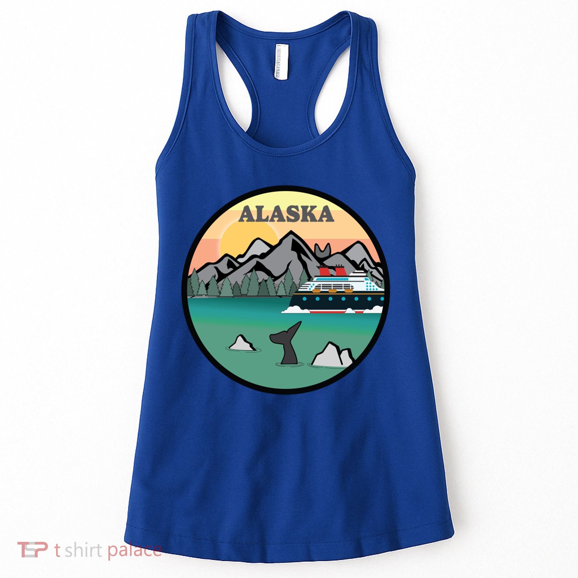 Alaska Cruise Ship With Mountains And Sunset Retro Gift Women's Tank Top