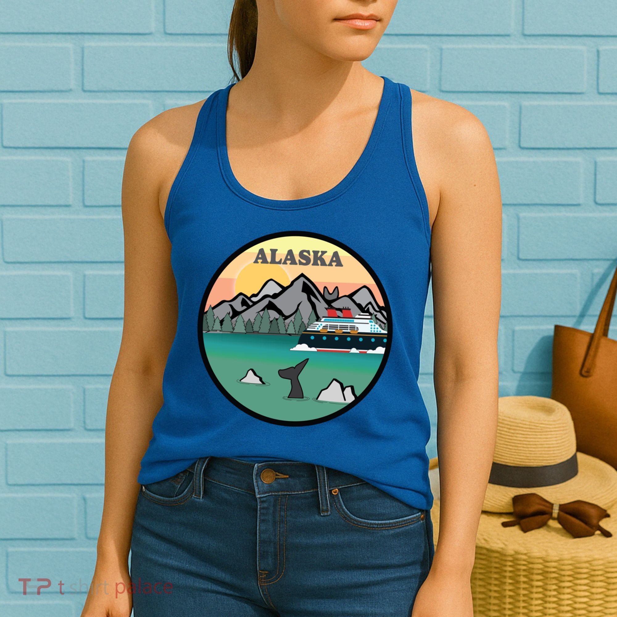 Alaska Cruise Ship With Mountains And Sunset Retro Gift Women's Tank Top