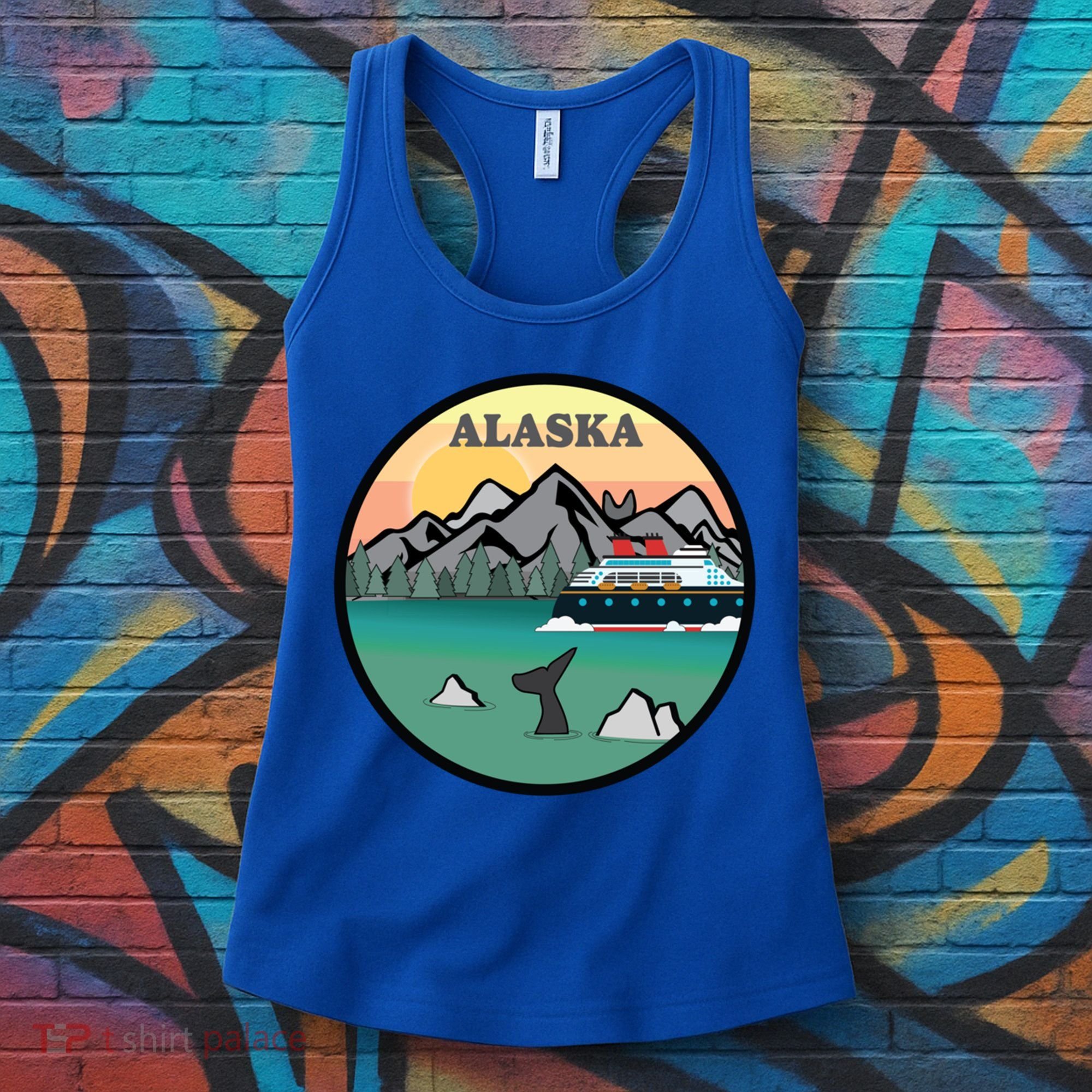 Alaska Cruise Ship With Mountains And Sunset Retro Gift Women's Tank Top