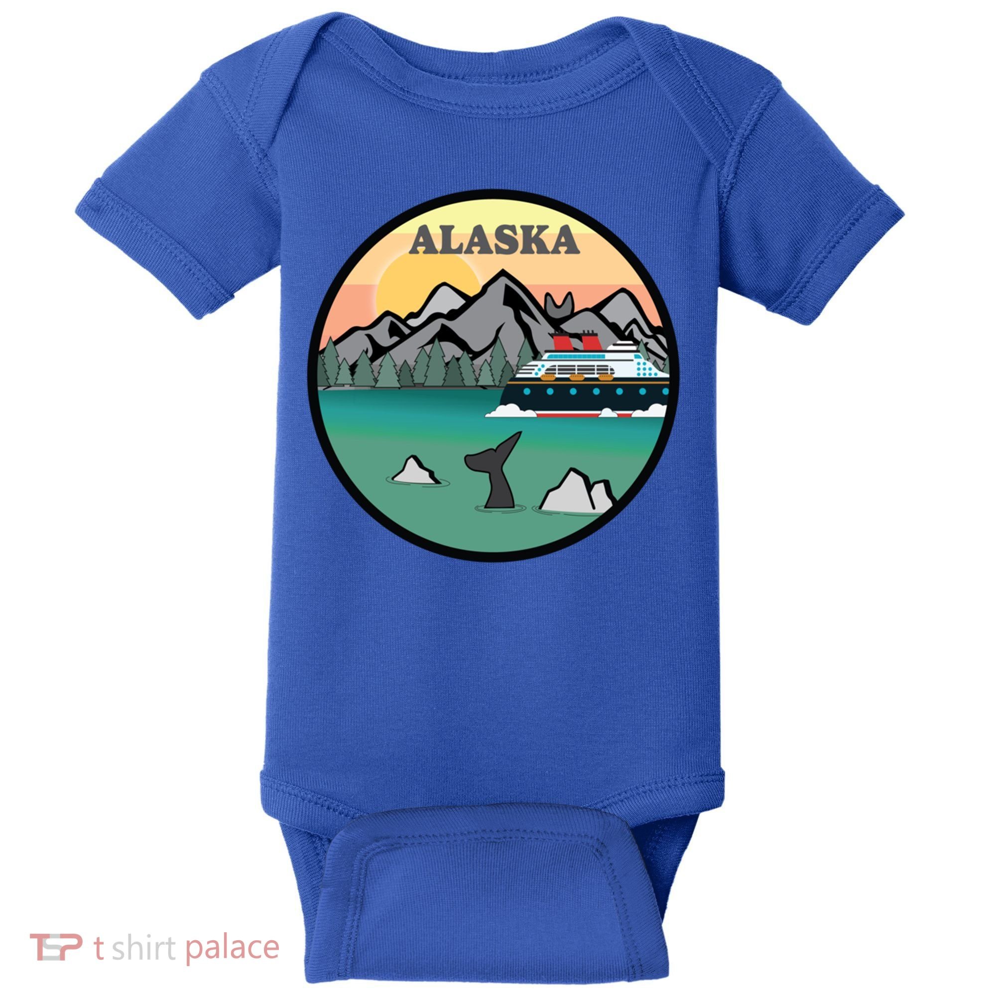 Alaska Cruise Ship With Mountains And Sunset Retro Gift Baby Bodysuit