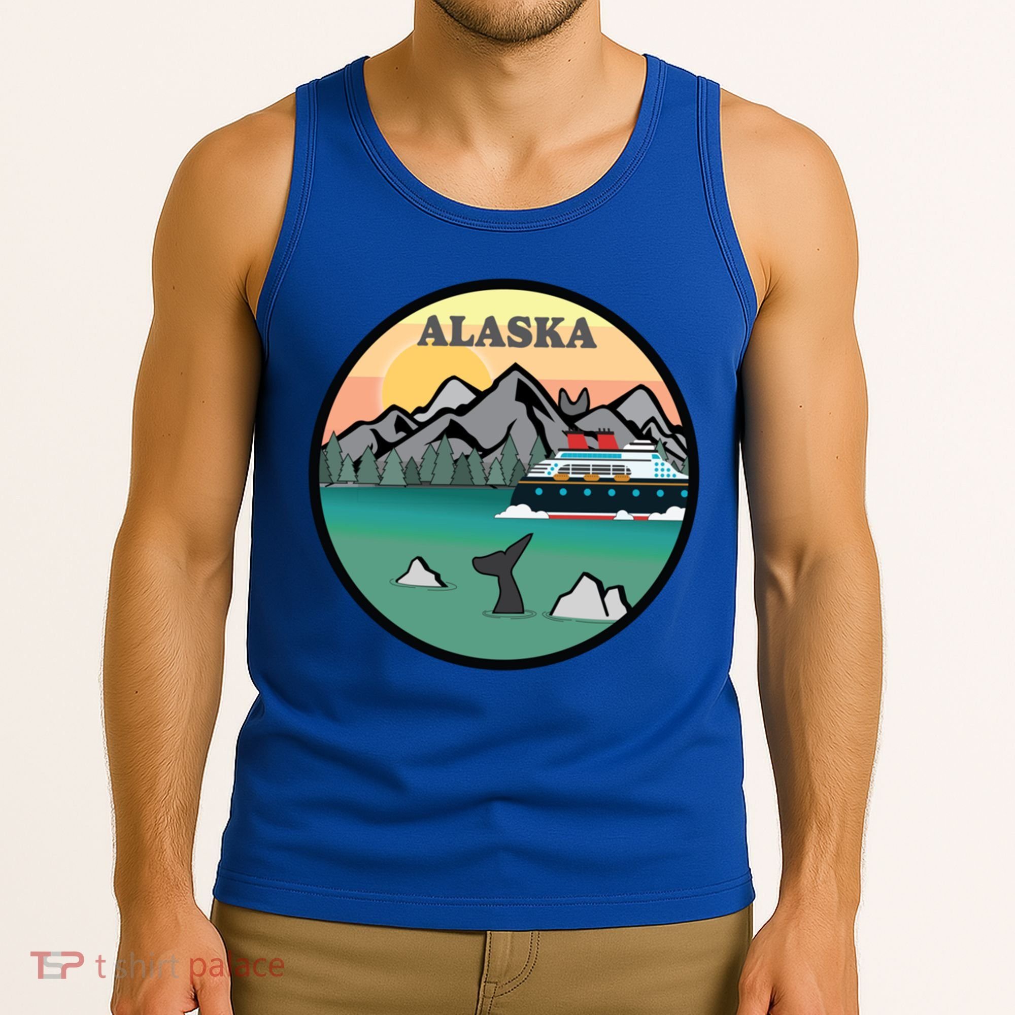 Alaska Cruise Ship With Mountains And Sunset Retro Gift Tank Top