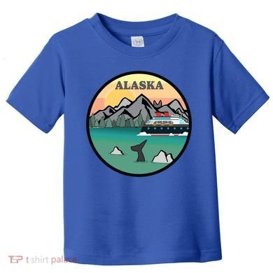 Alaska Cruise Ship With Mountains And Sunset Retro Gift Toddler T-Shirt