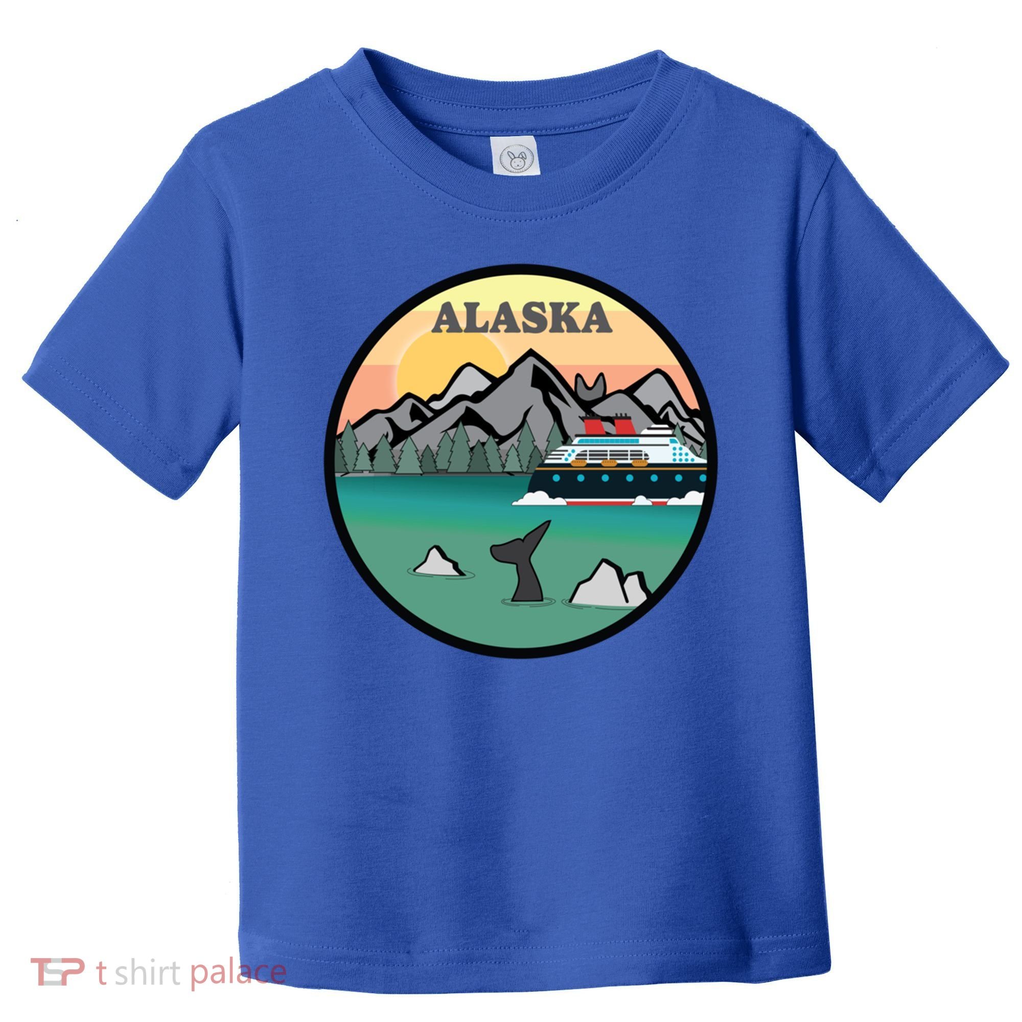 Alaska Cruise Ship With Mountains And Sunset Retro Gift Toddler T-Shirt