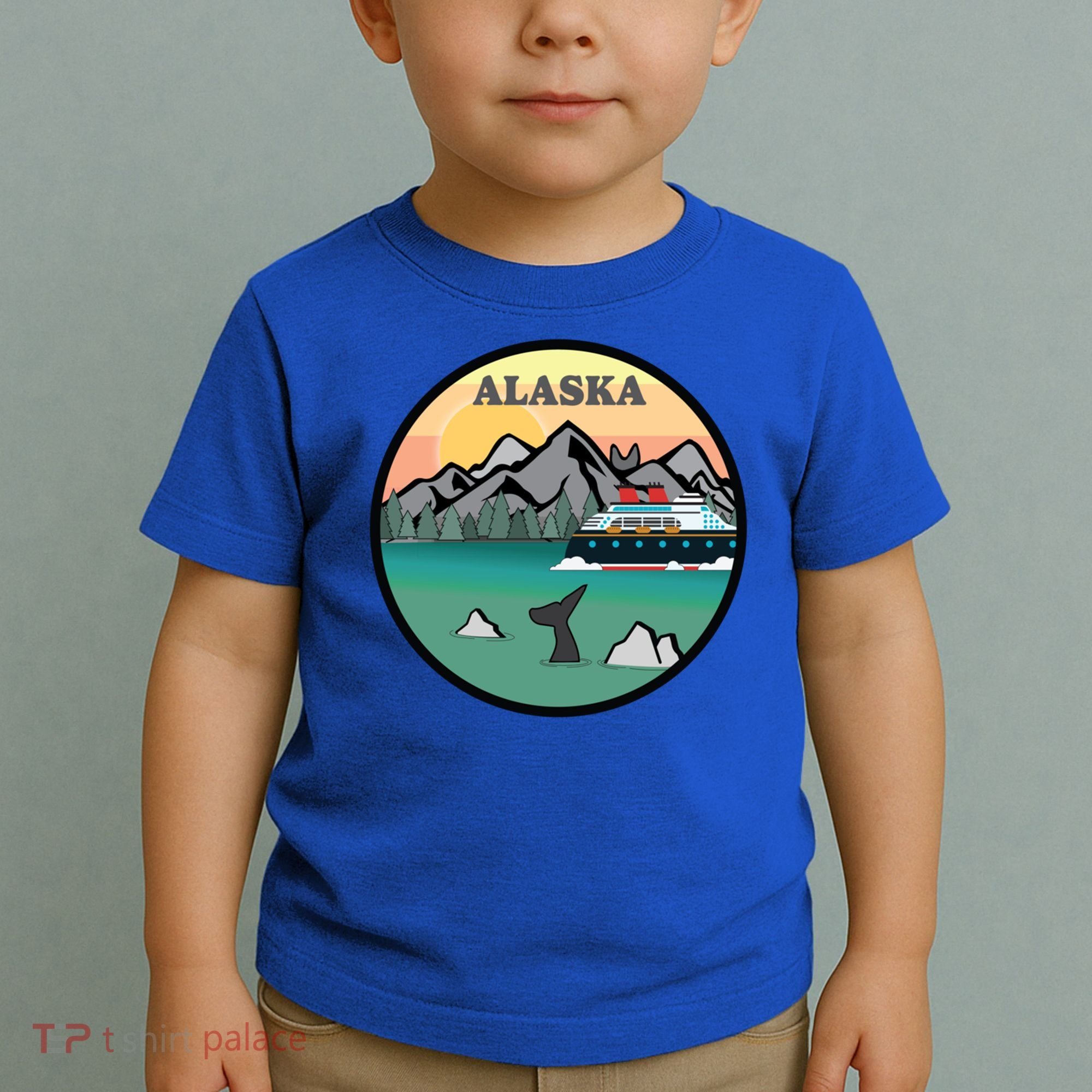 Alaska Cruise Ship With Mountains And Sunset Retro Gift Toddler T-Shirt