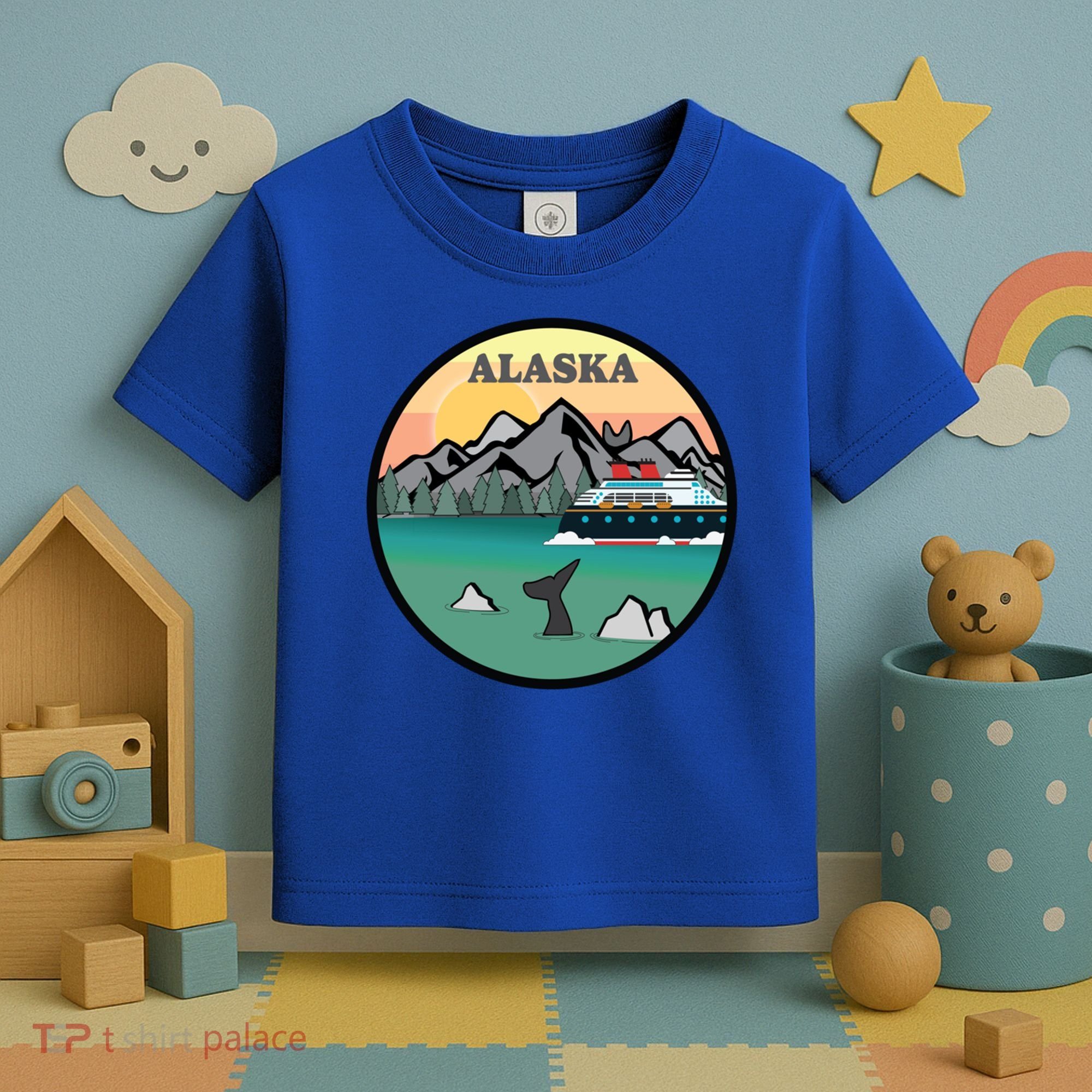 Alaska Cruise Ship With Mountains And Sunset Retro Gift Toddler T-Shirt