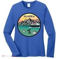 Alaska Cruise Ship With Mountains And Sunset Retro Gift Women's Long Sleeve Shirt thumb 0
