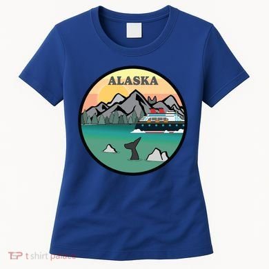 Alaska Cruise Ship With Mountains And Sunset Retro Gift Women's T-Shirt