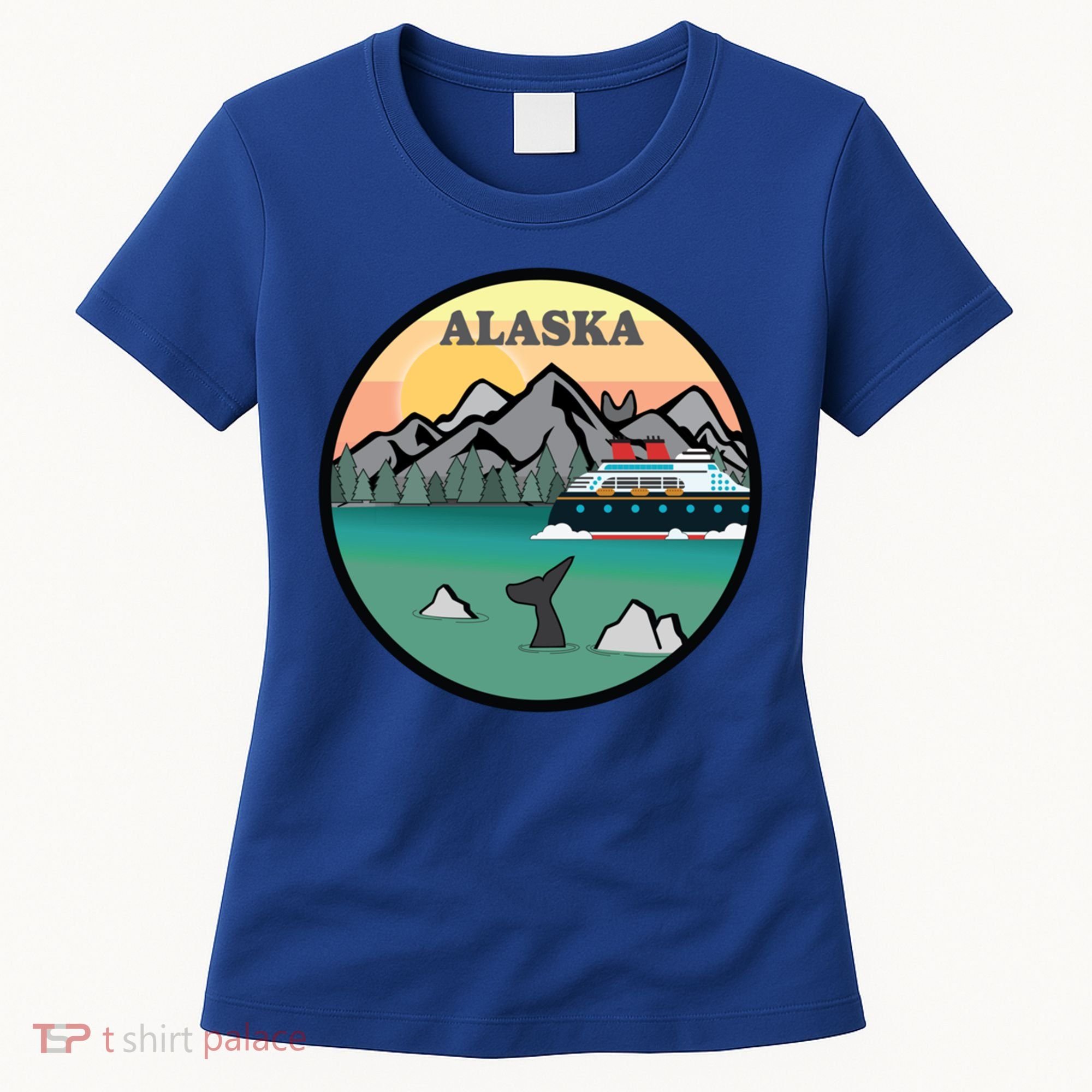 Alaska Cruise Ship With Mountains And Sunset Retro Gift Women's T-Shirt