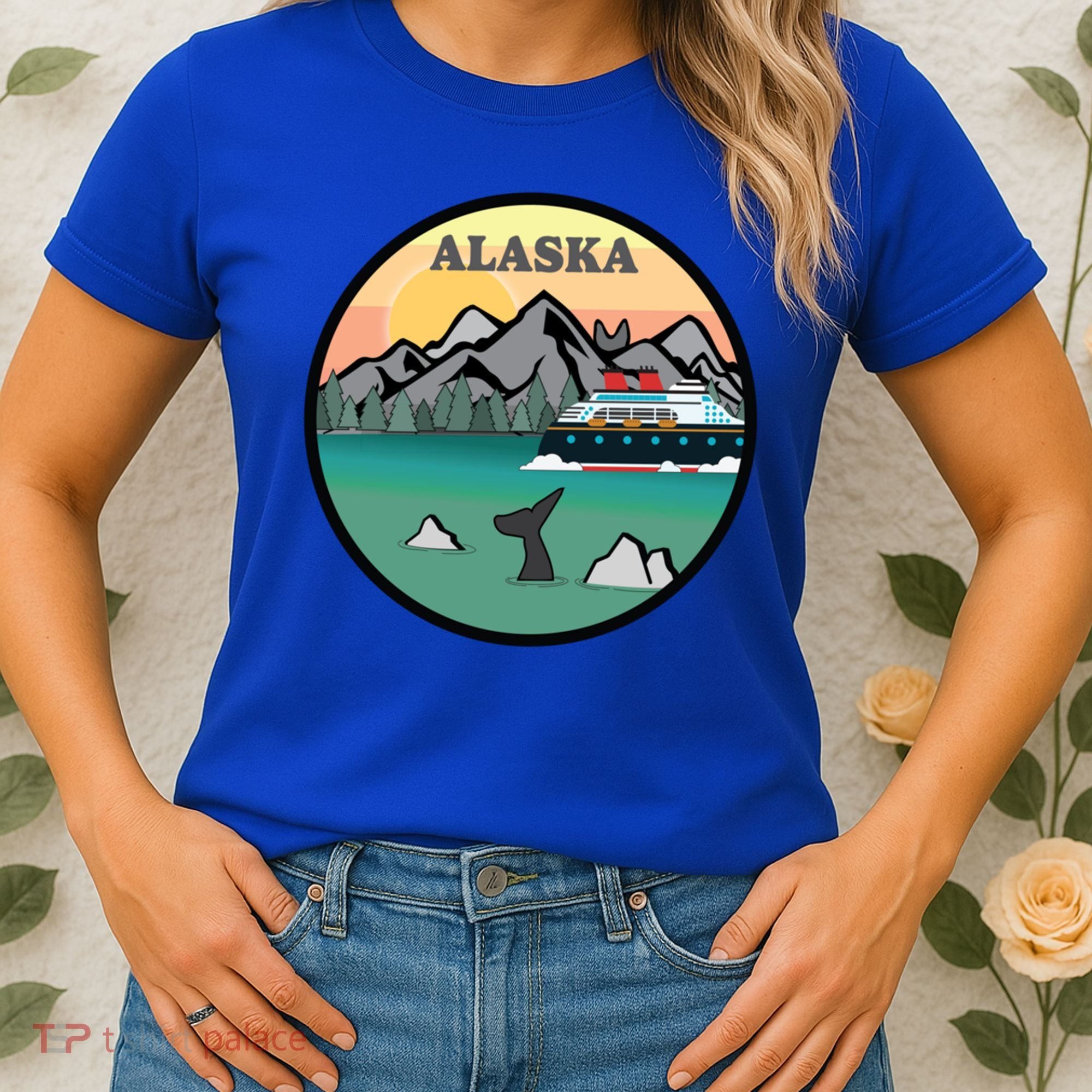 Alaska Cruise Ship With Mountains And Sunset Retro Gift Women's T-Shirt
