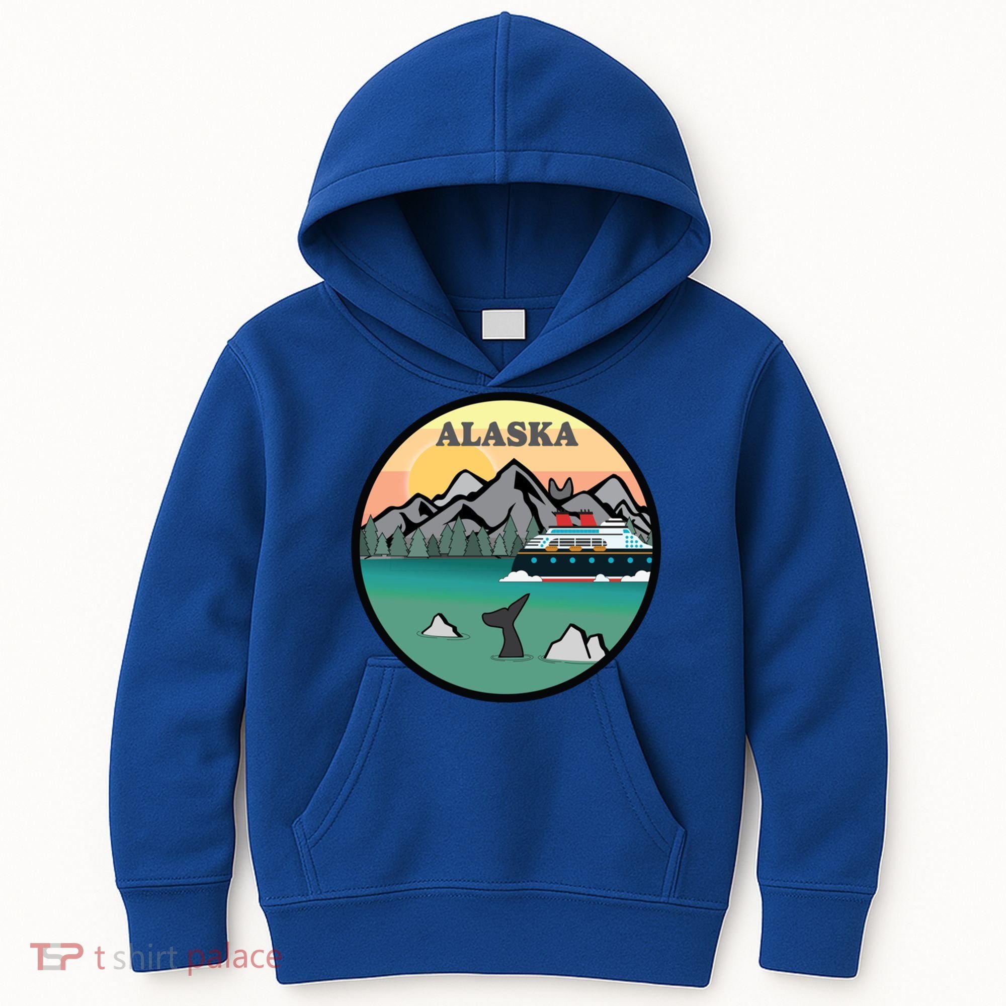 Alaska Cruise Ship With Mountains And Sunset Retro Gift Kids Hoodie