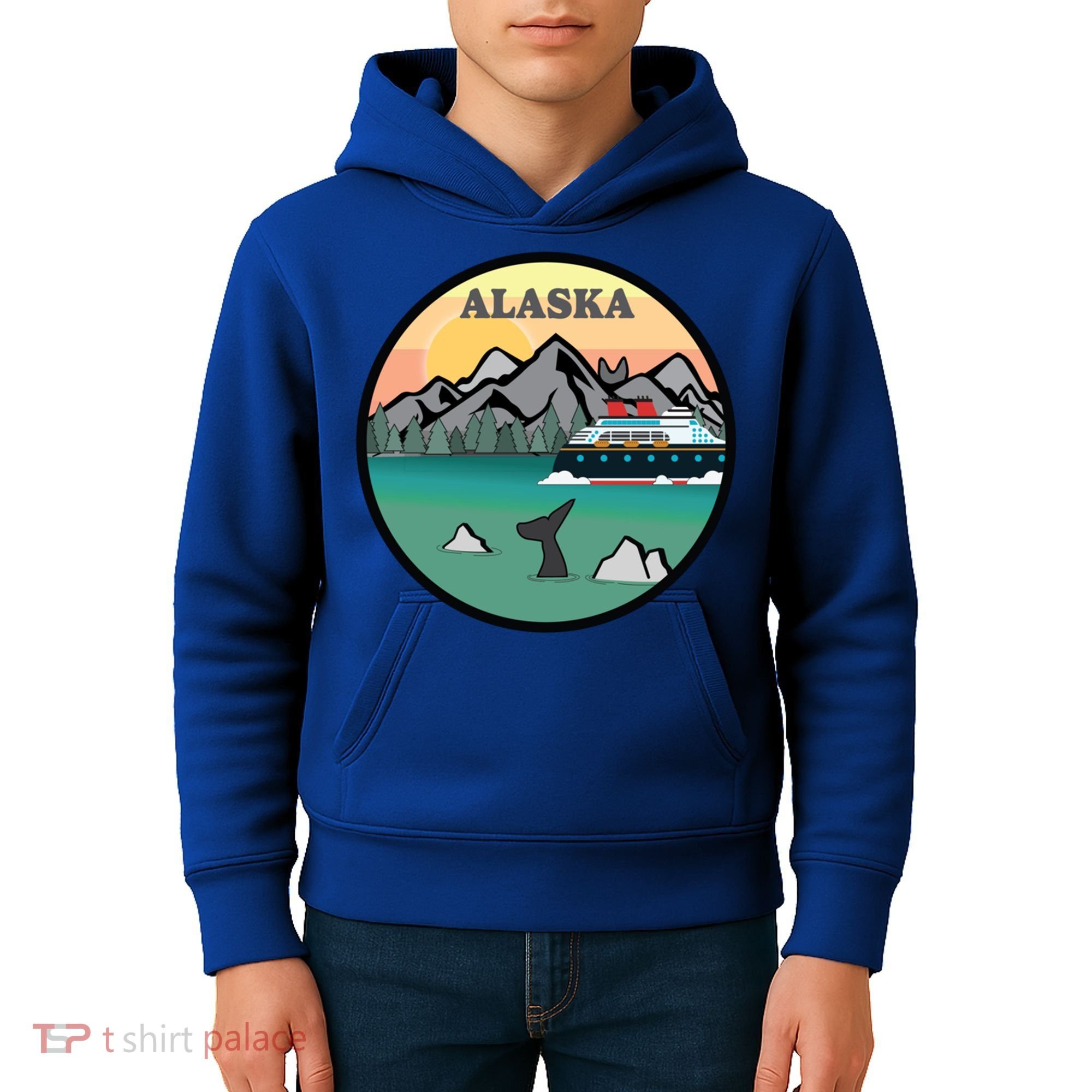Alaska Cruise Ship With Mountains And Sunset Retro Gift Kids Hoodie