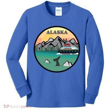 Alaska Cruise Ship With Mountains And Sunset Retro Gift Kids Long Sleeve Shirt