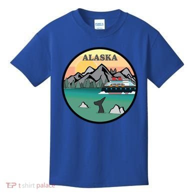 Alaska Cruise Ship With Mountains And Sunset Retro Gift Kids T-Shirt