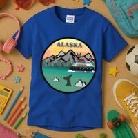 Alaska Cruise Ship With Mountains And Sunset Retro Gift Kids T-Shirt thumb 3
