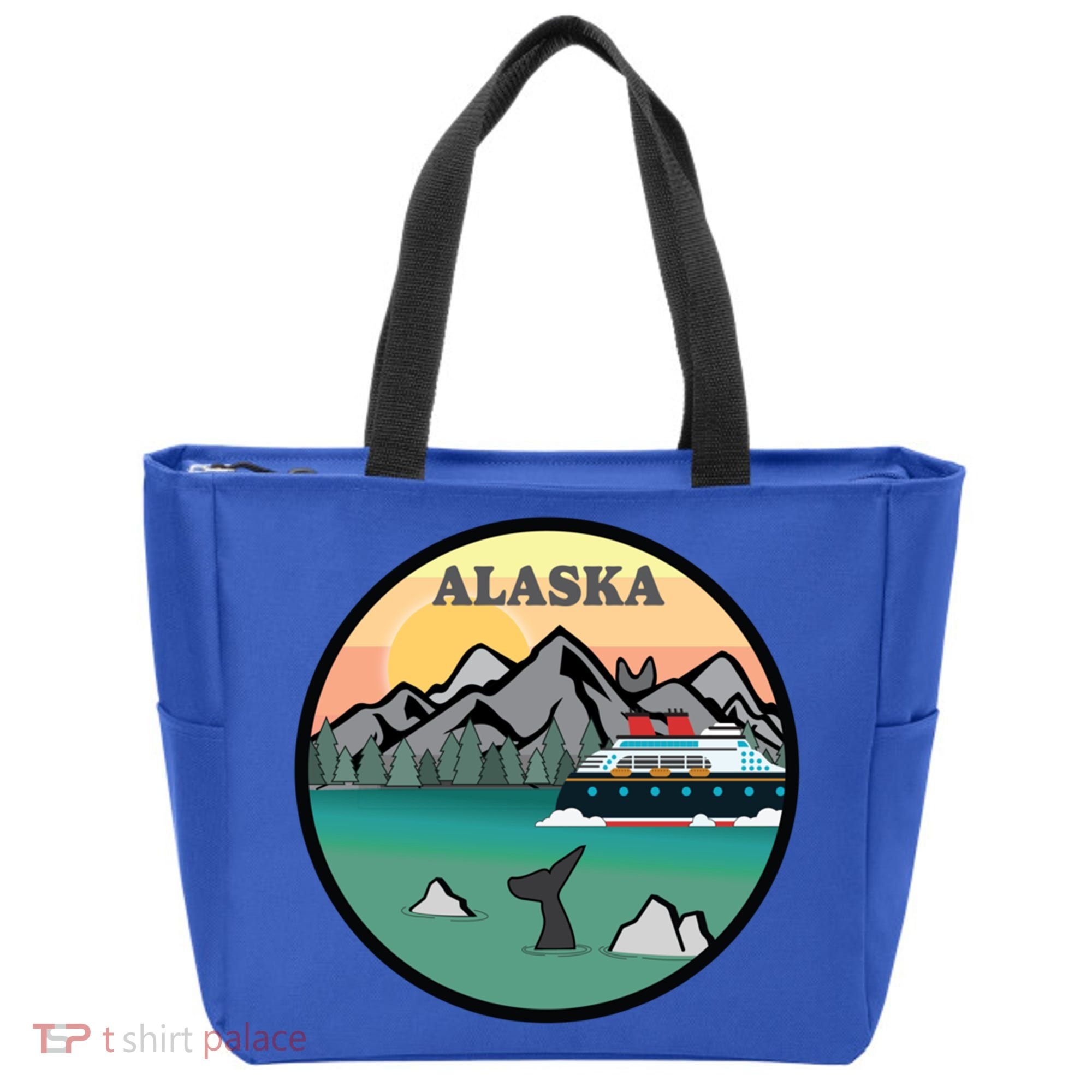 Alaska Cruise Ship With Mountains And Sunset Retro Gift Tote Bag