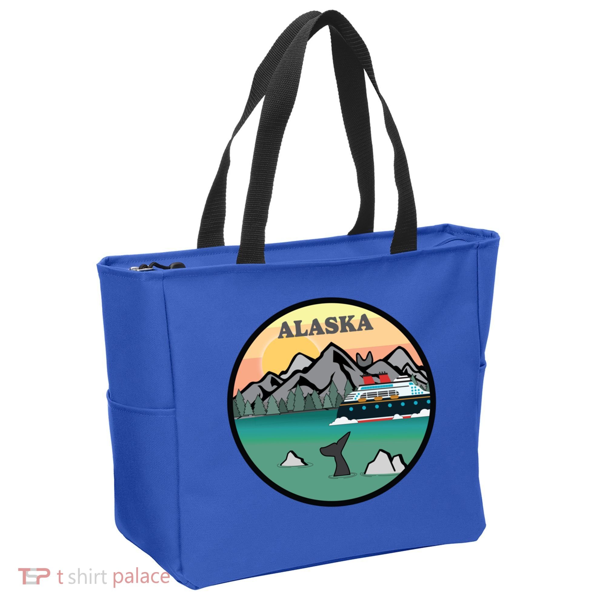 Alaska Cruise Ship With Mountains And Sunset Retro Gift Tote Bag