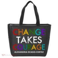 AOC Changes Takes Courage Alexandria Ocasio Cortez Tote Bag thumb 0