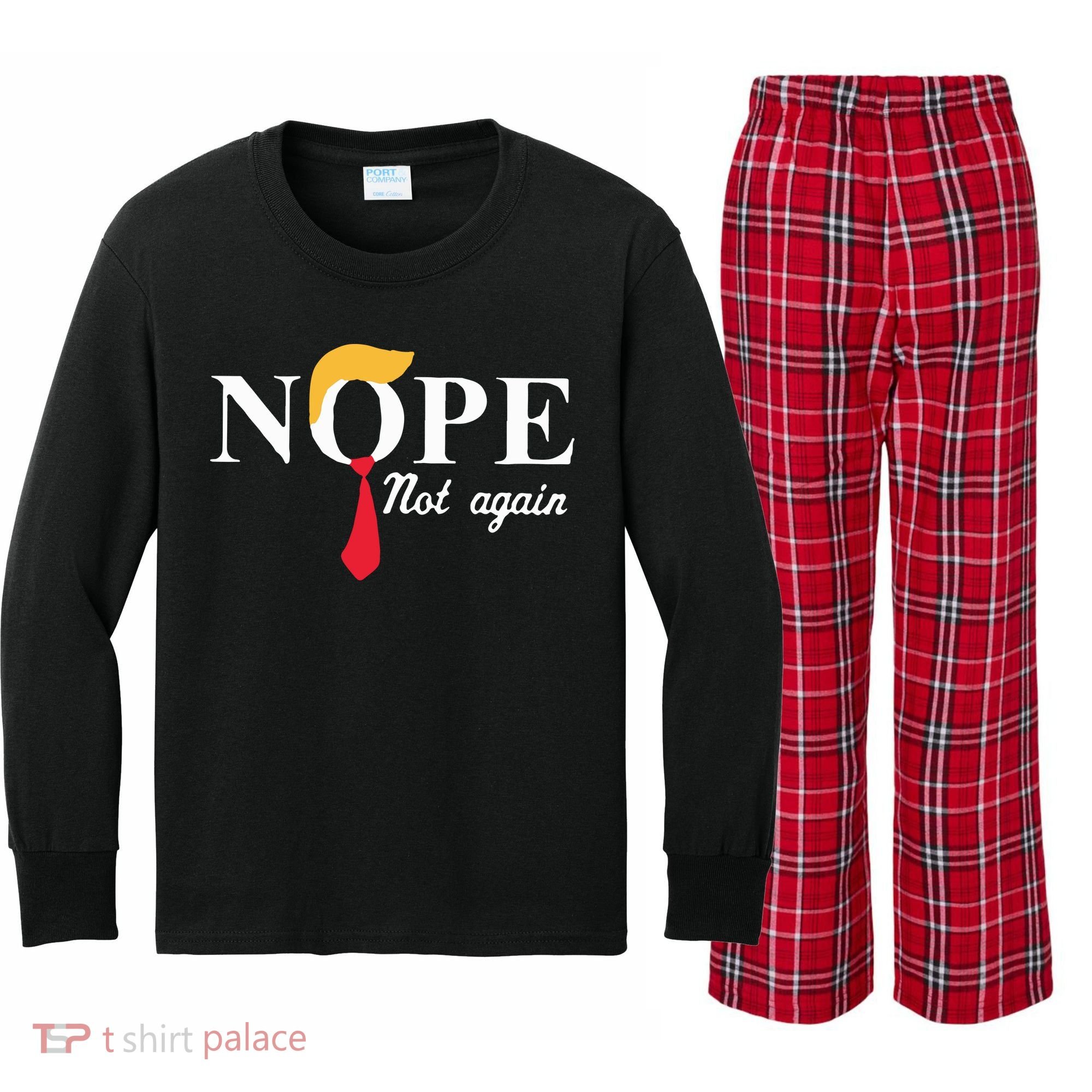 Anderson Cooper Trump Nope Not Again Jeras Ikehorn Kids Long Sleeve Plaid Pajama Set