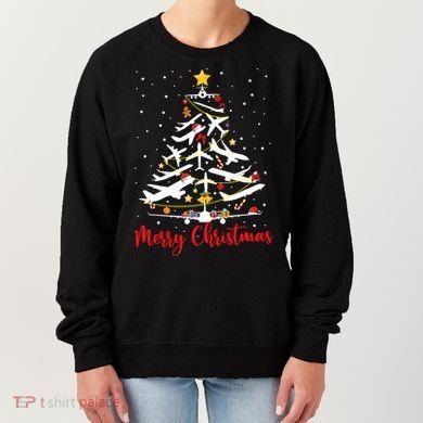 Airplane Christmas Tree Merry Christmas Most Likely Pilot Women's Sweatshirt