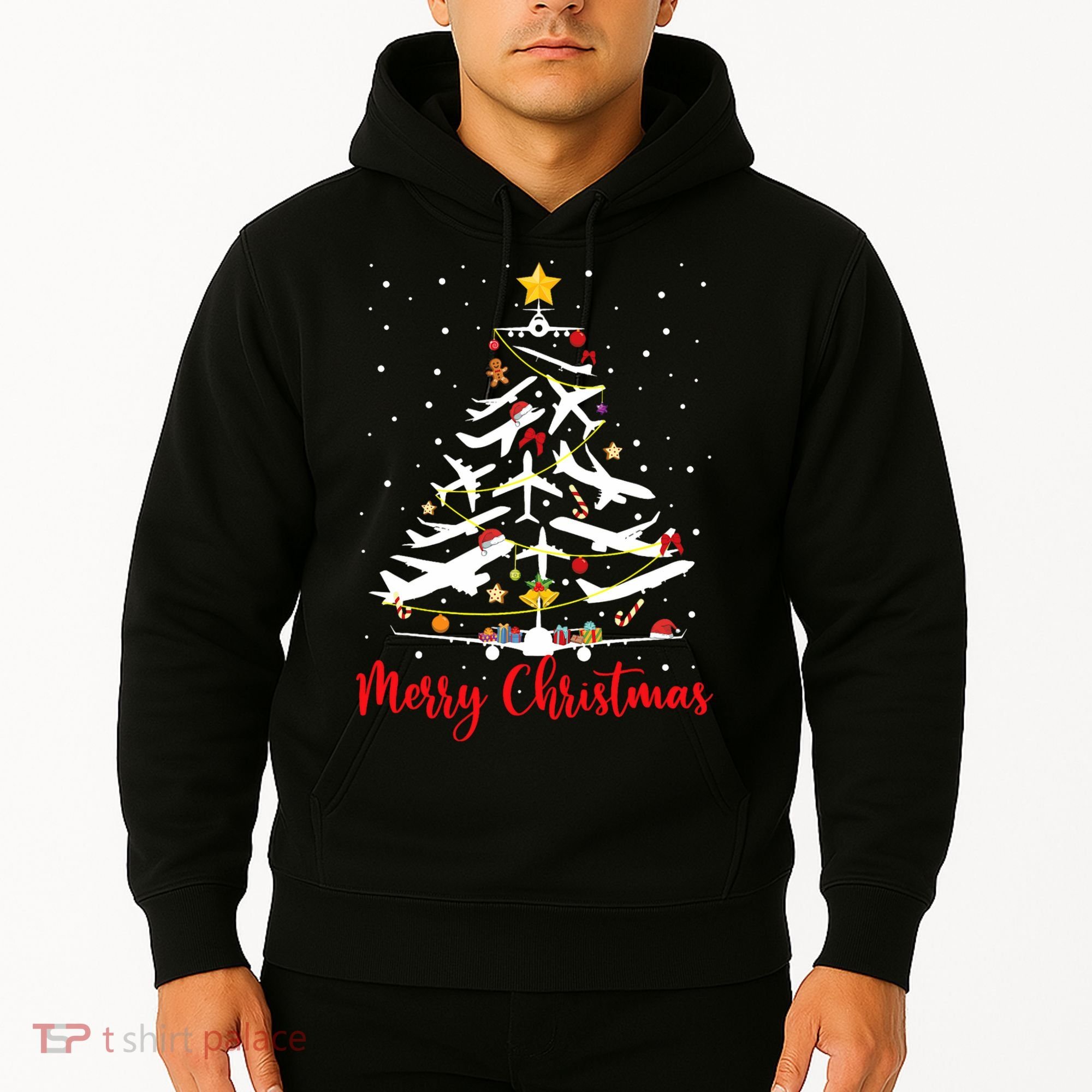 Airplane Christmas Tree Merry Christmas Most Likely Pilot Hoodie