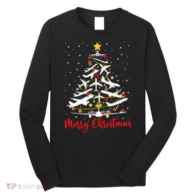 Airplane Christmas Tree Merry Christmas Most Likely Pilot Long Sleeve Shirt