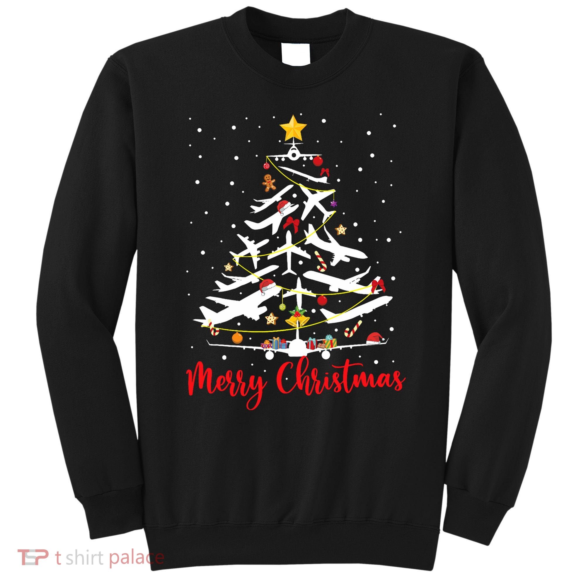 Airplane Christmas Tree Merry Christmas Most Likely Pilot Sweatshirt