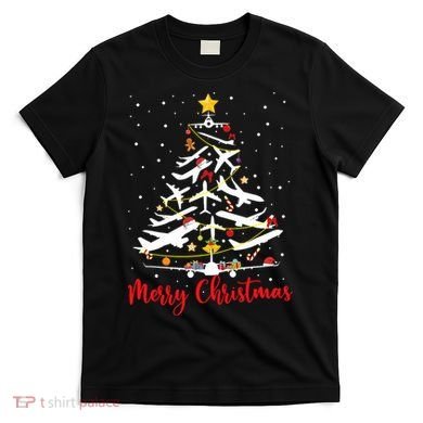 Airplane Christmas Tree Merry Christmas Most Likely Pilot T-Shirt
