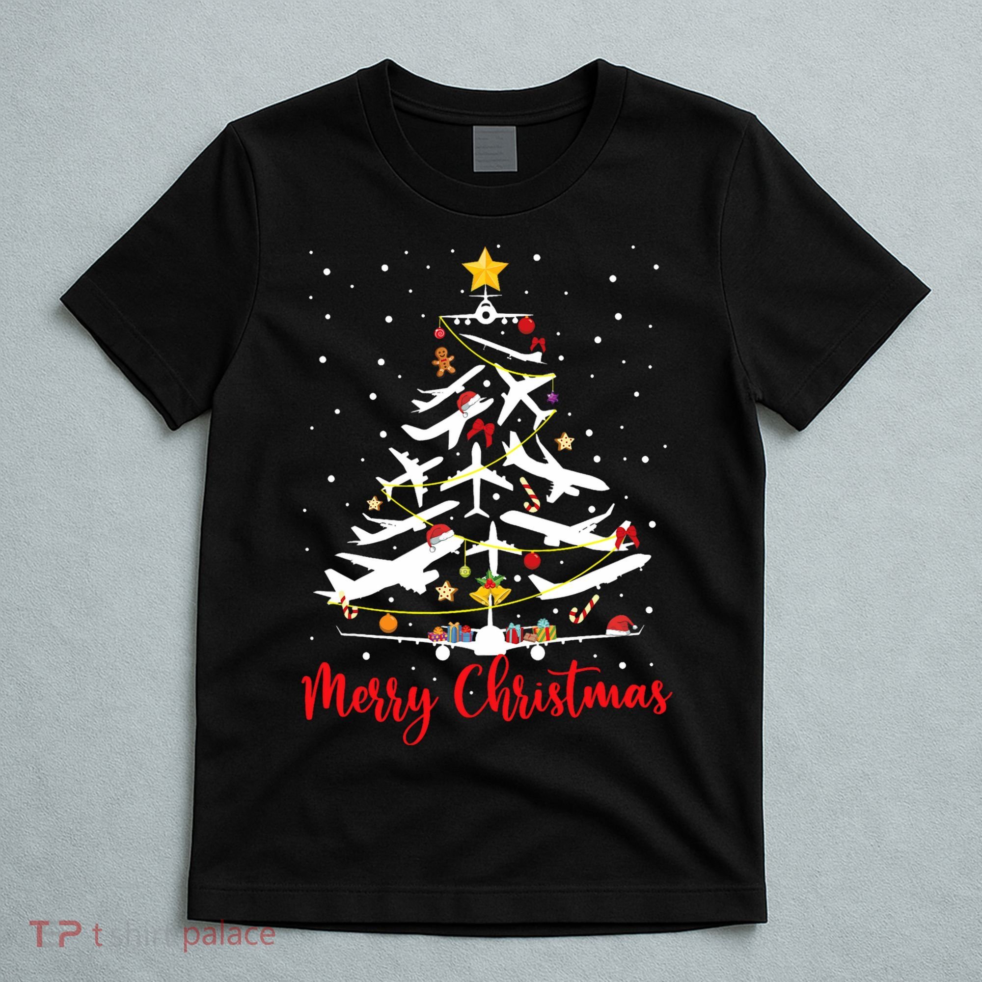 Airplane Christmas Tree Merry Christmas Most Likely Pilot T-Shirt