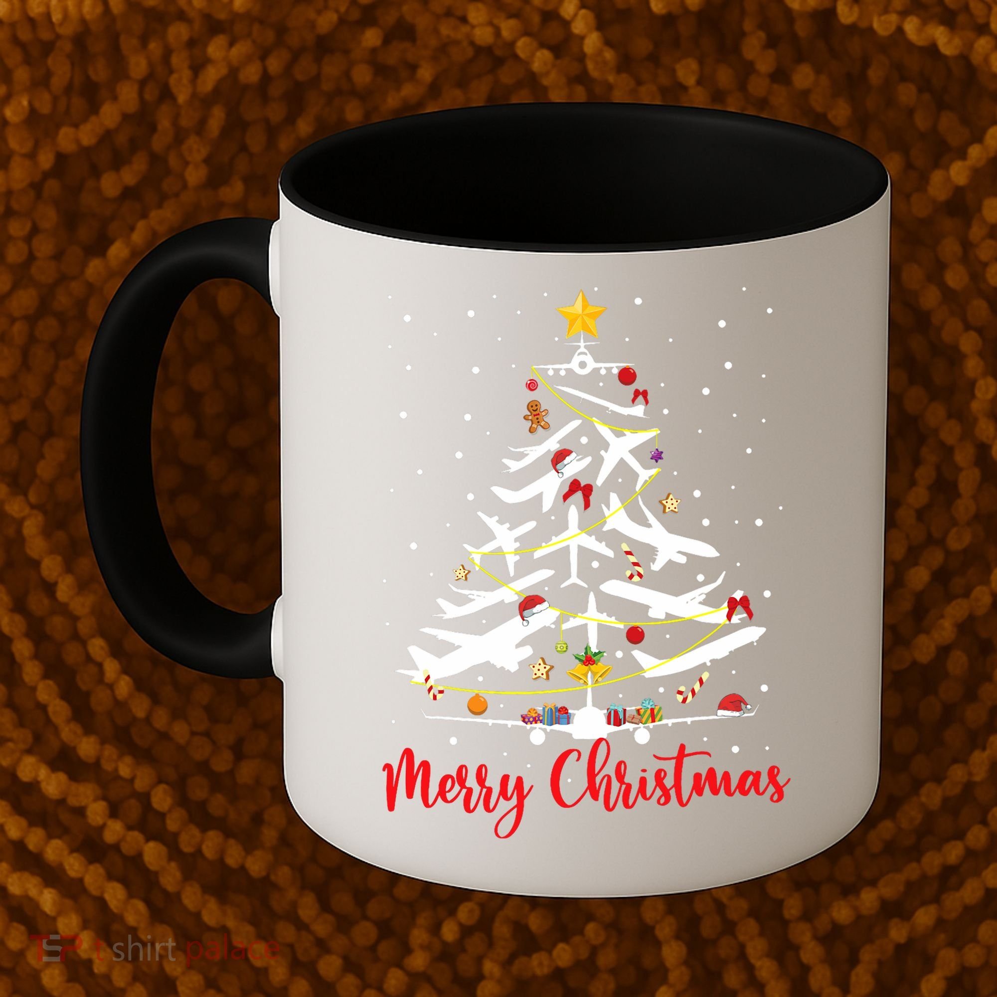Airplane Christmas Tree Merry Christmas Most Likely Pilot Coffee Mug