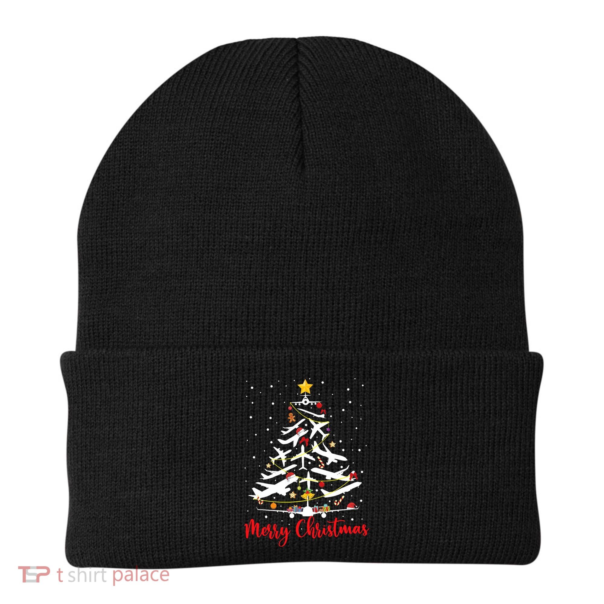 Airplane Christmas Tree Merry Christmas Most Likely Pilot Beanie