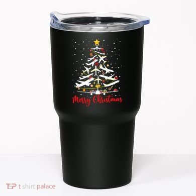 Airplane Christmas Tree Merry Christmas Most Likely Pilot Tumbler
