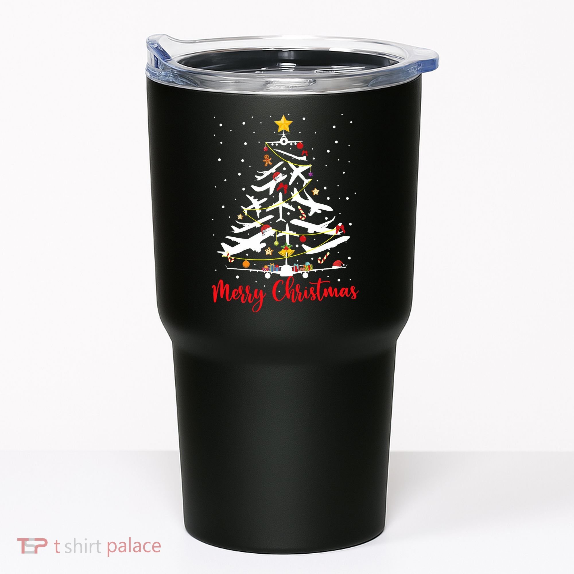 Airplane Christmas Tree Merry Christmas Most Likely Pilot Tumbler