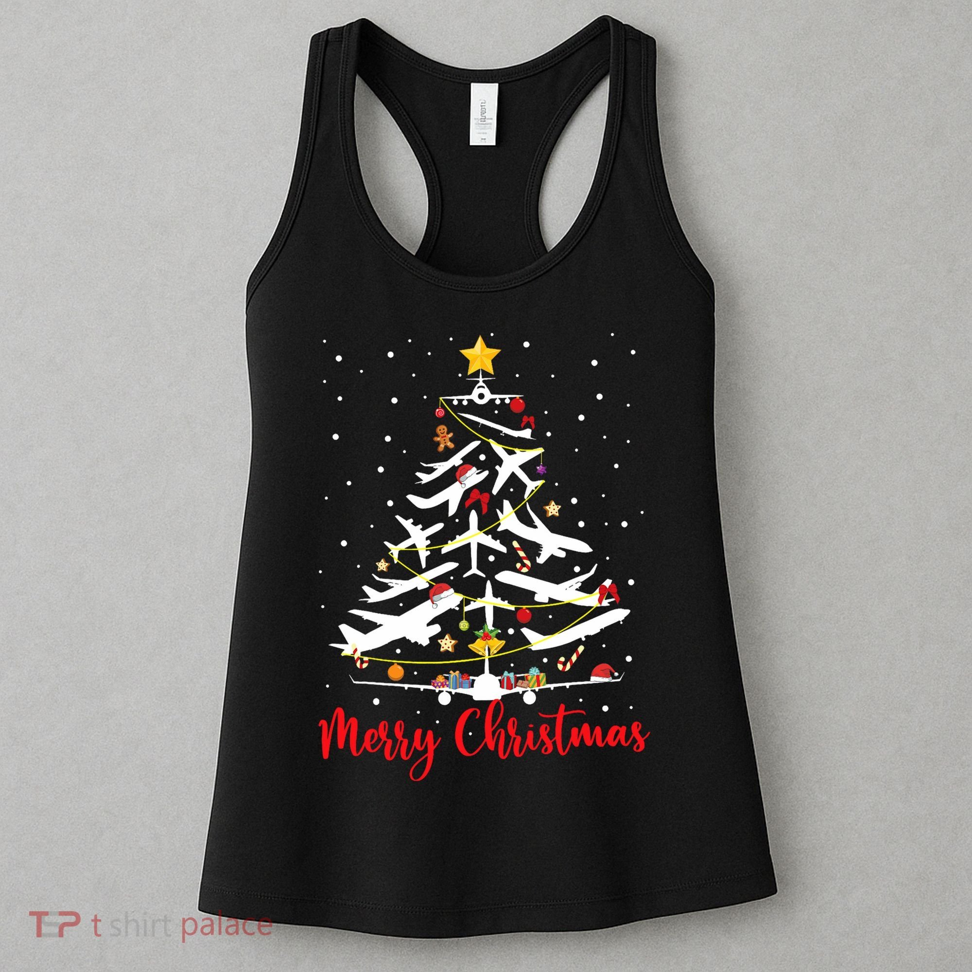 Airplane Christmas Tree Merry Christmas Most Likely Pilot Women's Tank Top