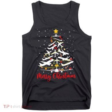 Airplane Christmas Tree Merry Christmas Most Likely Pilot Tank Top