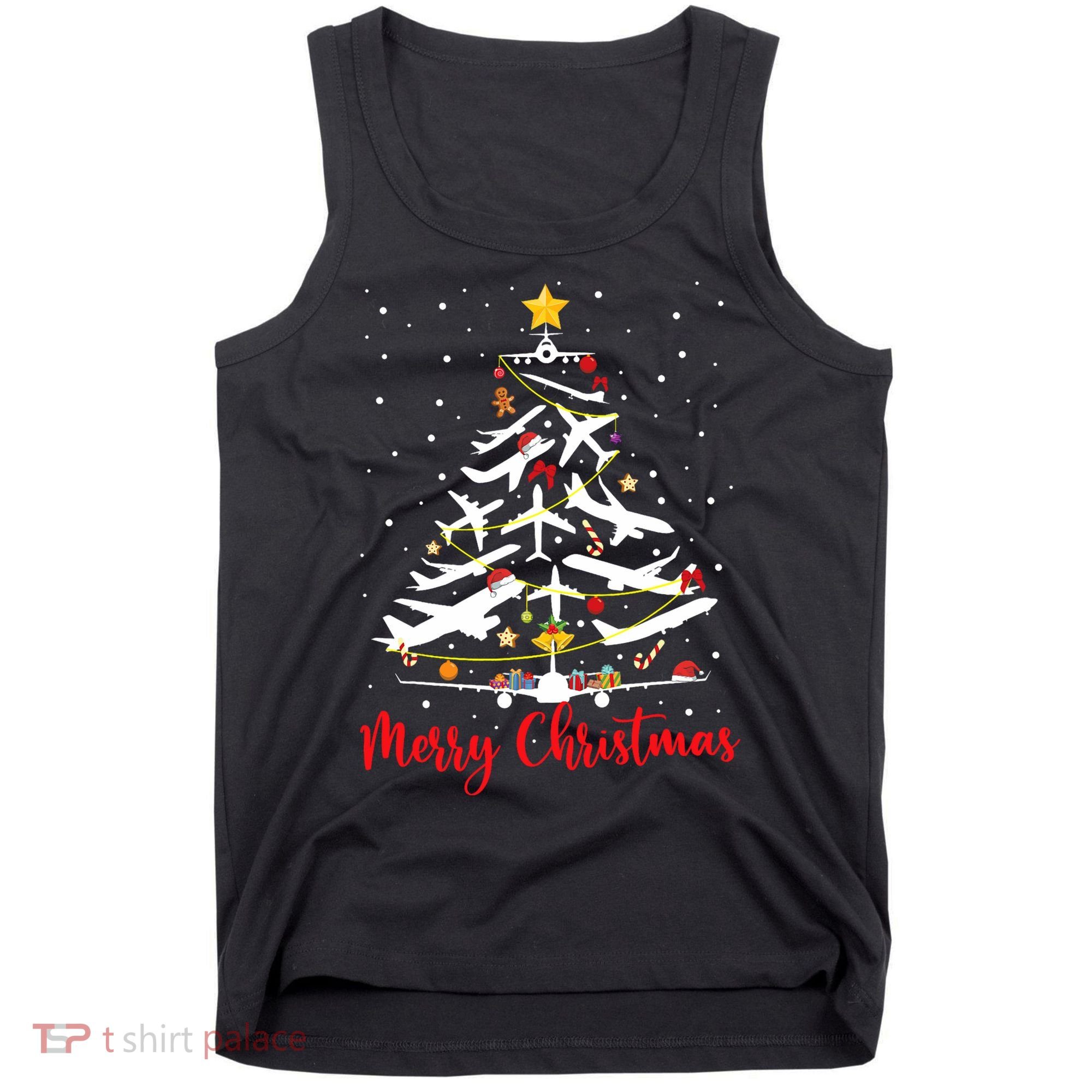 Airplane Christmas Tree Merry Christmas Most Likely Pilot Tank Top