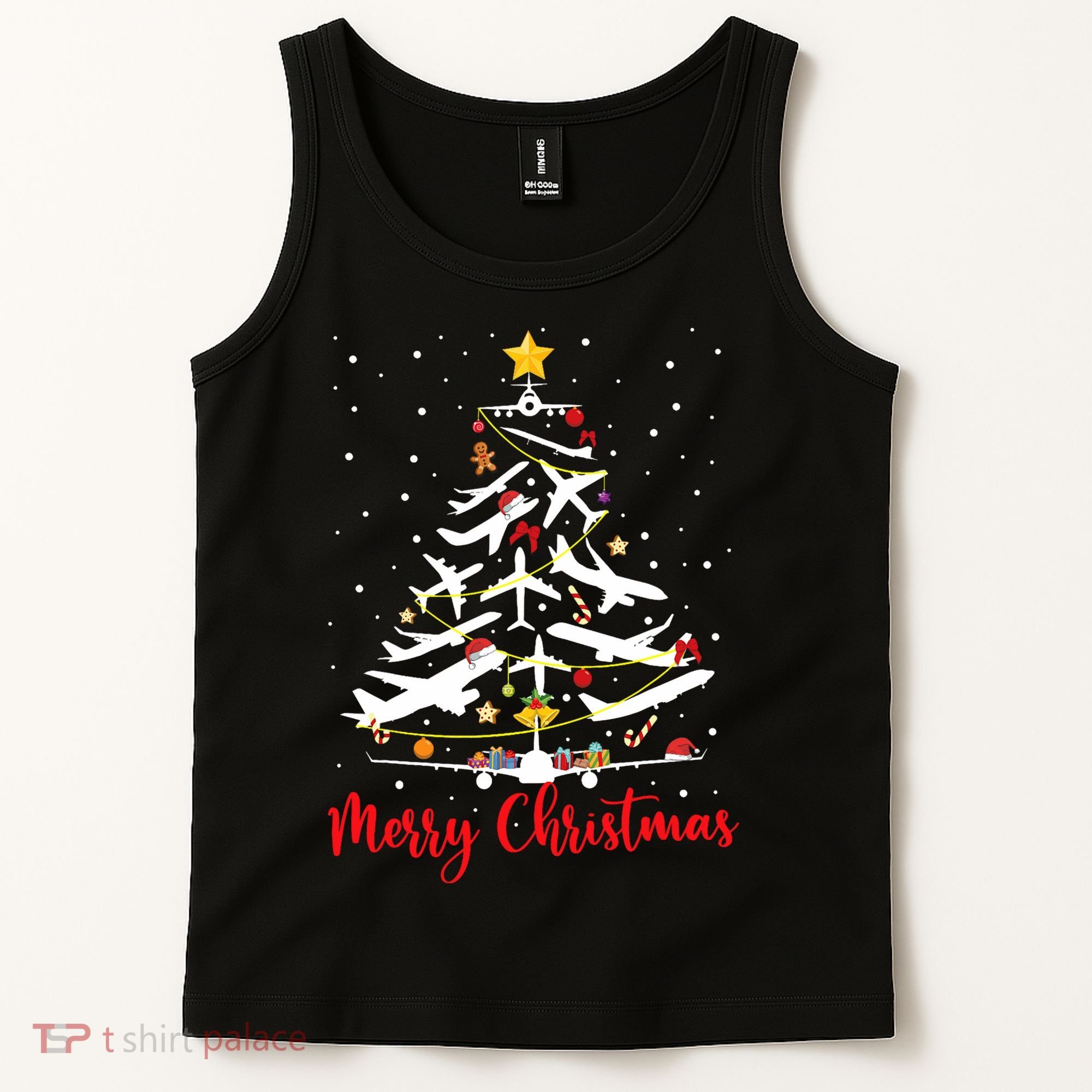 Airplane Christmas Tree Merry Christmas Most Likely Pilot Tank Top