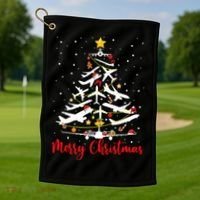 Airplane Christmas Tree Merry Christmas Most Likely Pilot Golf Towel thumb 1