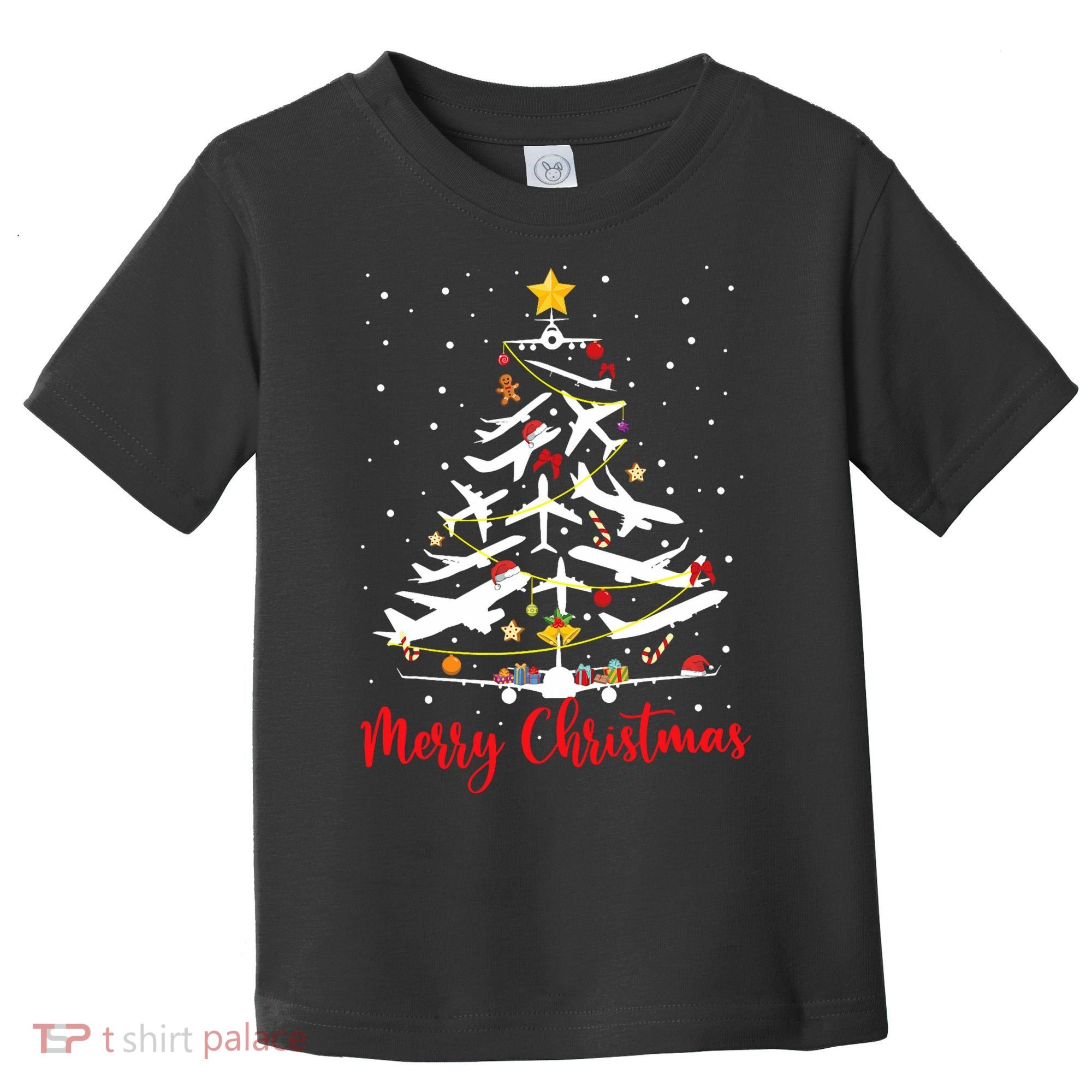 Airplane Christmas Tree Merry Christmas Most Likely Pilot Toddler T-Shirt