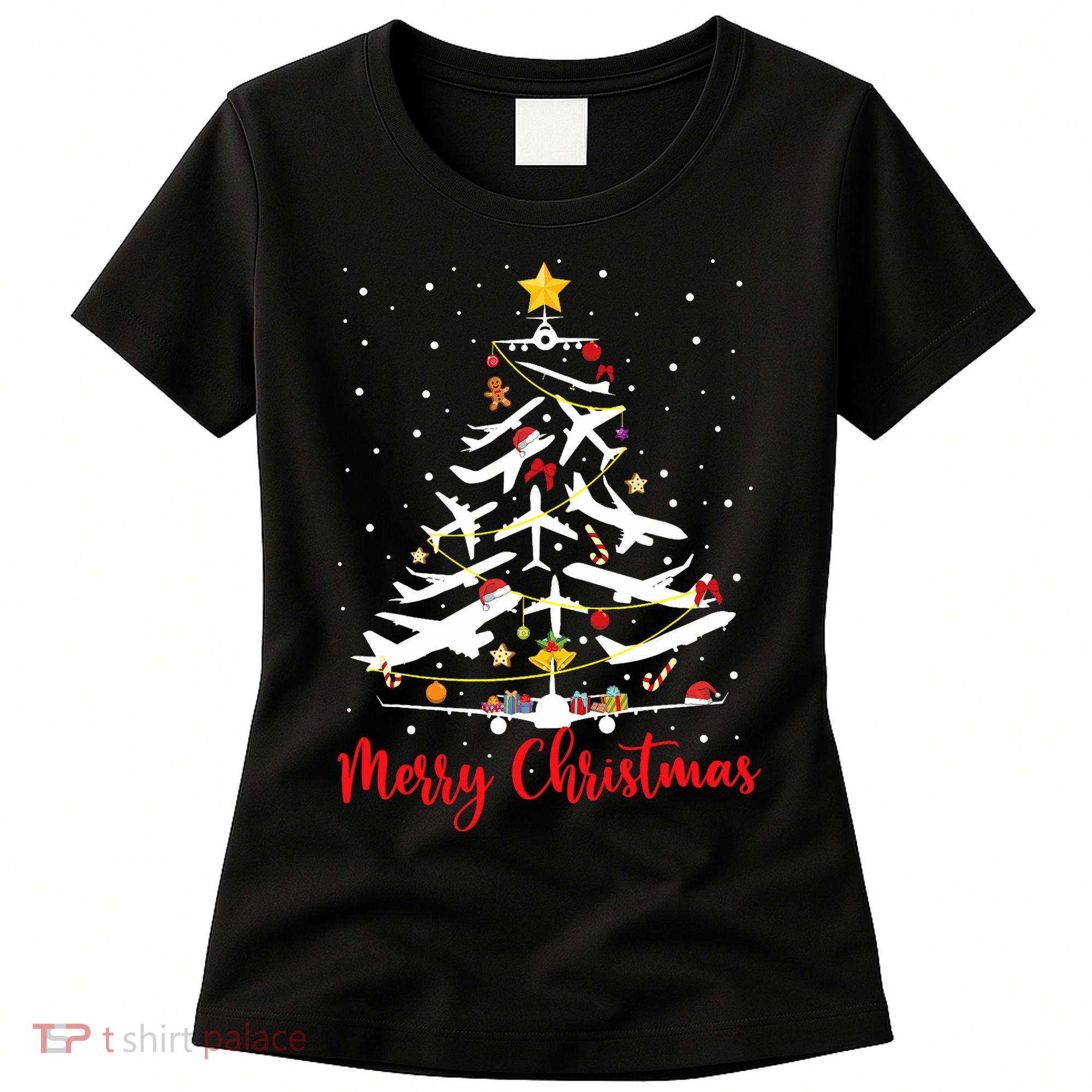 Airplane Christmas Tree Merry Christmas Most Likely Pilot Women's T-Shirt