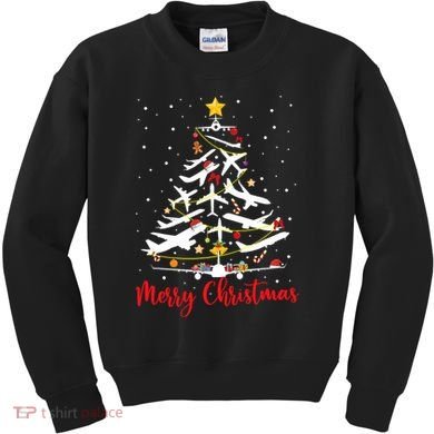 Airplane Christmas Tree Merry Christmas Most Likely Pilot Kids Sweatshirt
