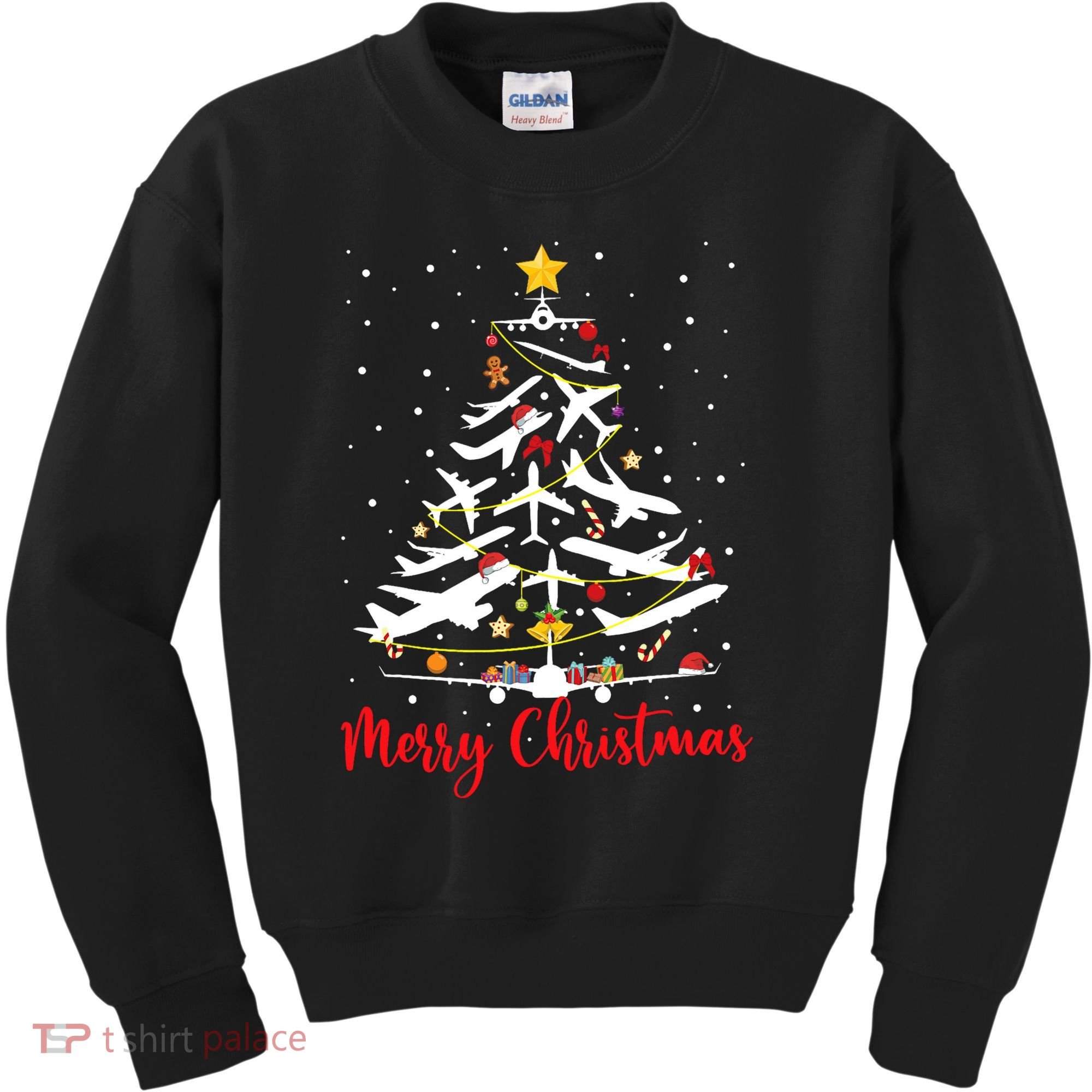 Airplane Christmas Tree Merry Christmas Most Likely Pilot Kids Sweatshirt